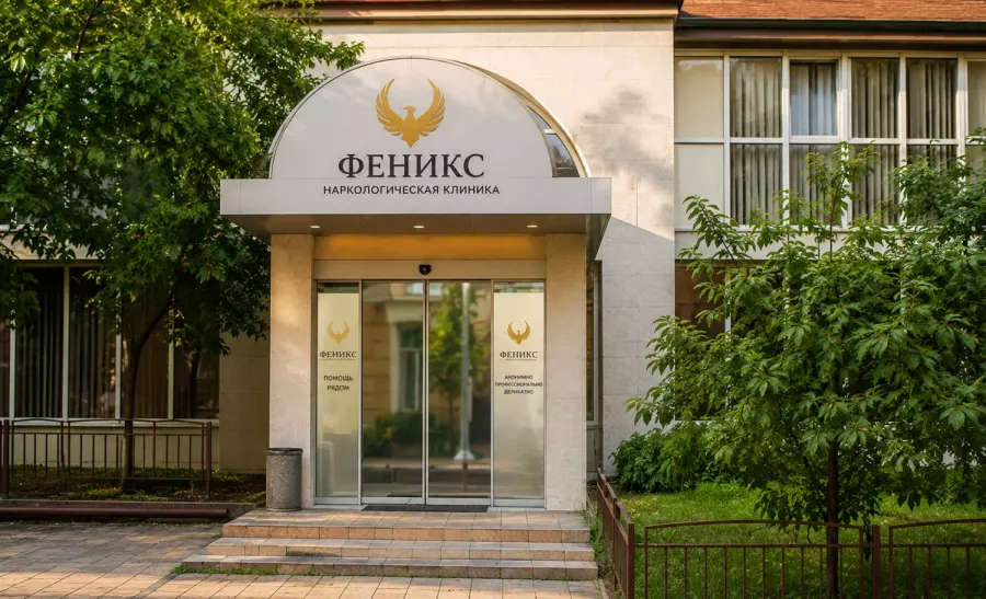 Вход в наркологическую клинику «Феникс» в Строителе